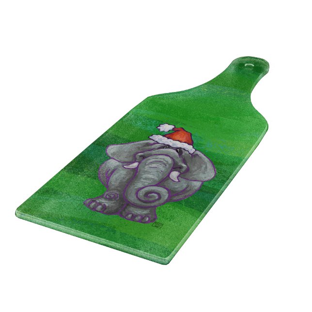 Elephant Christmas On Green Cutting Board (Corner)