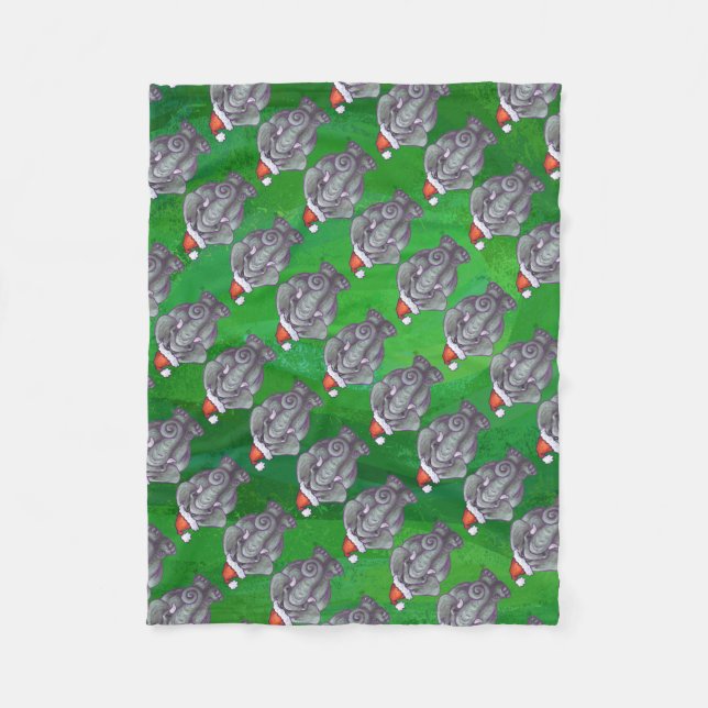 Elephant Christmas On Green Fleece Blanket (Front)