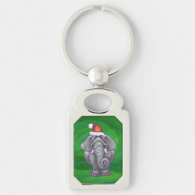 Elephant Christmas On Green Key Ring (Front)