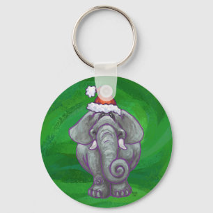 Elephant Christmas On Green Key Ring