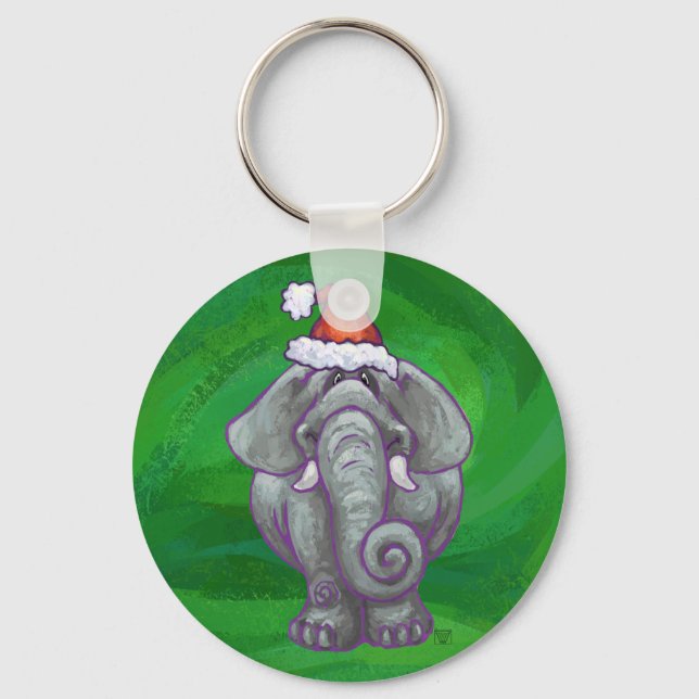 Elephant Christmas On Green Key Ring (Front)