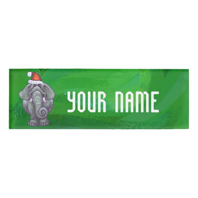Elephant Christmas On Green Name Tag (Front)