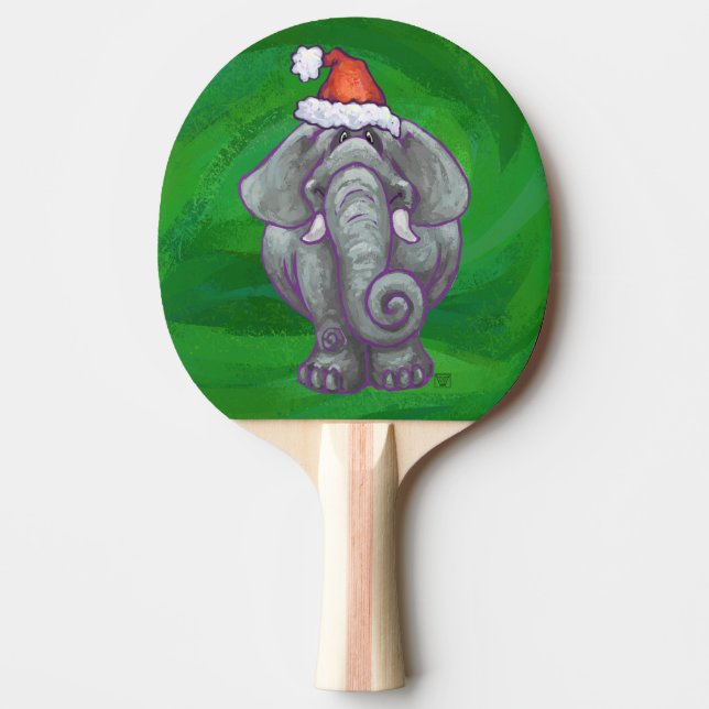 Elephant Christmas On Green Ping Pong Paddle (Front)
