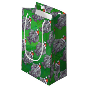 Elephant Christmas On Green Small Gift Bag