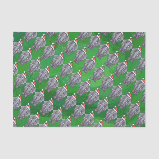 Elephant Christmas On Green Tissue Paper (Front)