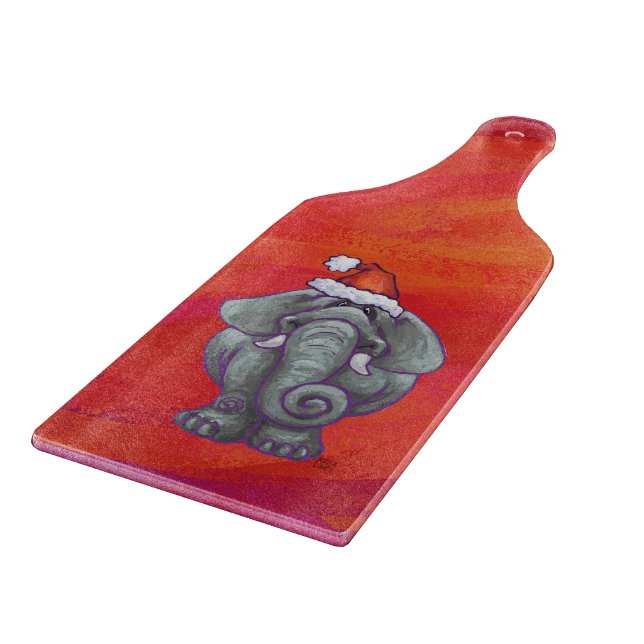 Elephant Christmas On Red Cutting Board (Corner)