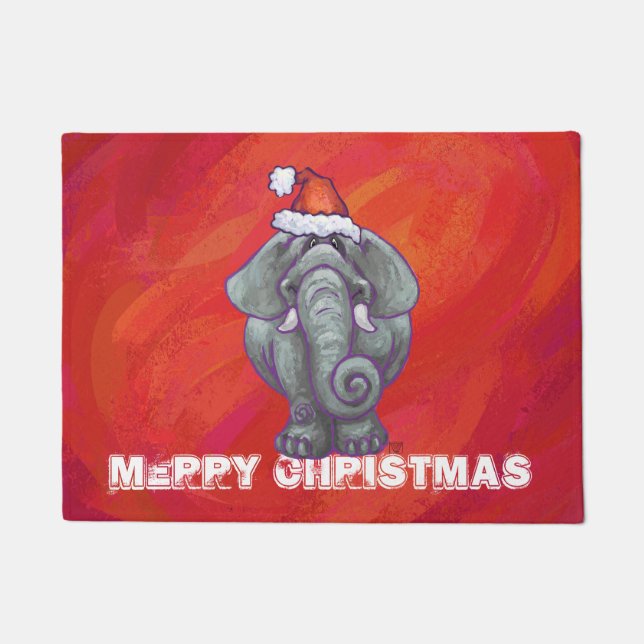 Elephant Christmas On Red Doormat (Front)