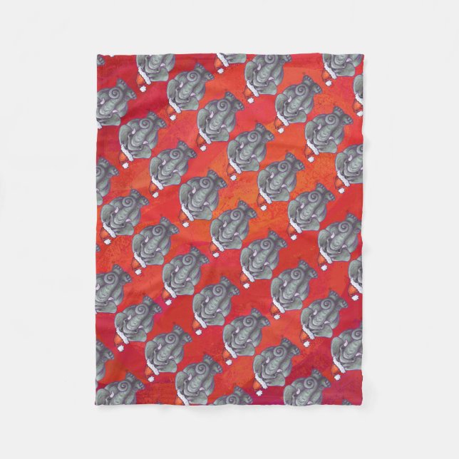 Elephant Christmas On Red Fleece Blanket (Front)