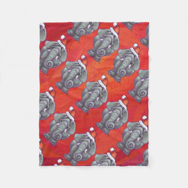 Elephant Christmas On Red Fleece Blanket (Front)