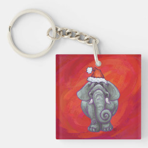 Elephant Christmas On Red Key Ring