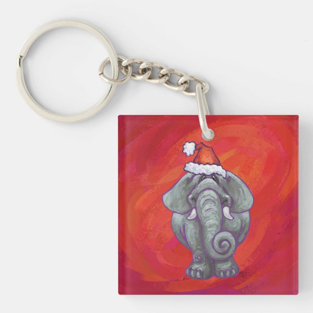 Elephant Christmas On Red Key Ring (Front)