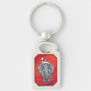 Elephant Christmas On Red Key Ring