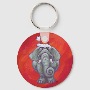 Elephant Christmas On Red Key Ring