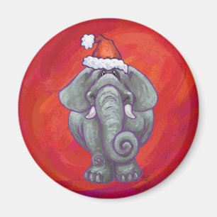 Elephant Christmas On Red Magnet