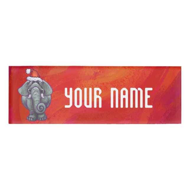 Elephant Christmas On Red Name Tag (Front)