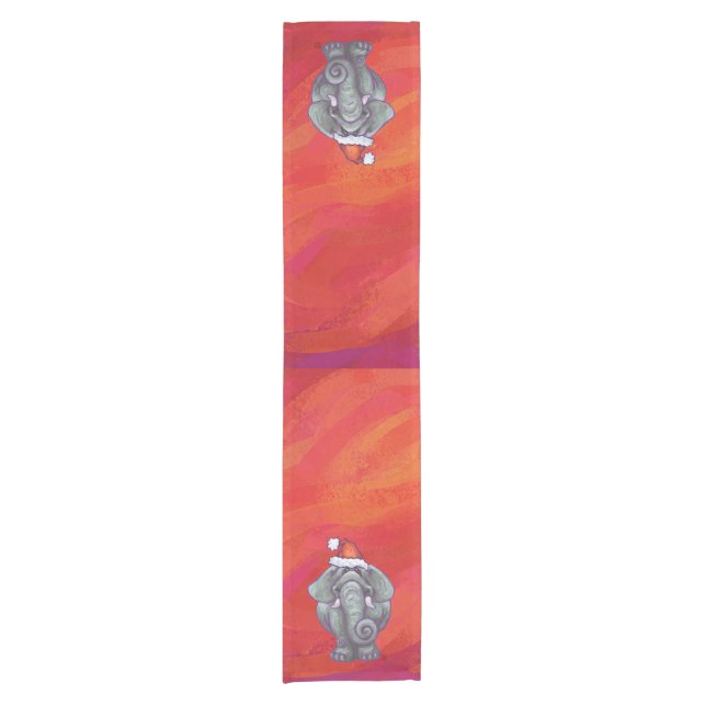 Elephant Christmas On Red Short Table Runner (Front)