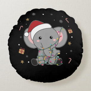 Elephant Christmas Snow Winter Animals Elephants A Round Cushion