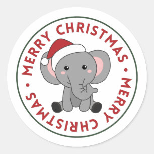 Elephant Christmas Snow Winter Animals Elephants C Classic Round Sticker