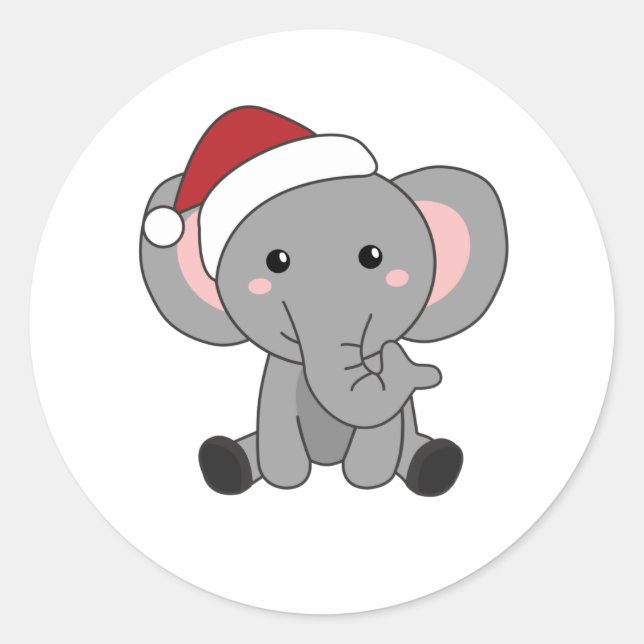 Elephant Christmas Snow Winter Animals Elephants Classic Round Sticker (Front)