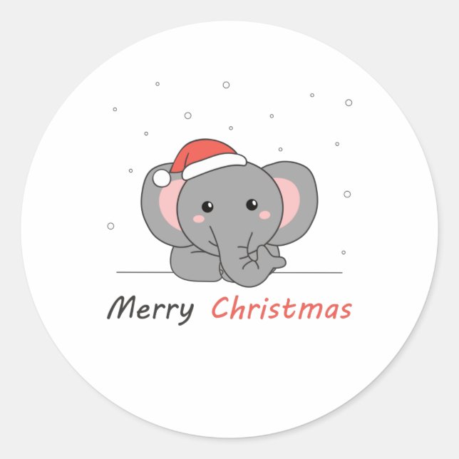 Elephant Christmas Snow Winter Animals Elephants Classic Round Sticker (Front)