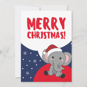 Elephant Christmas Snow Winter Animals Elephants Holiday Card
