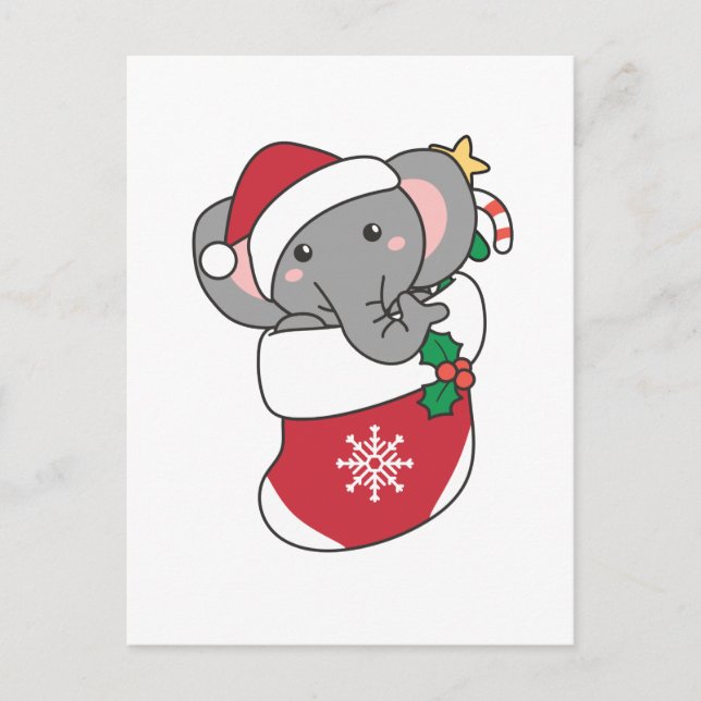 Elephant Christmas Snow Winter Animals Elephants Holiday Postcard (Front)
