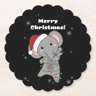 Elephant Christmas Snow Winter Animals Elephants Paper Coaster