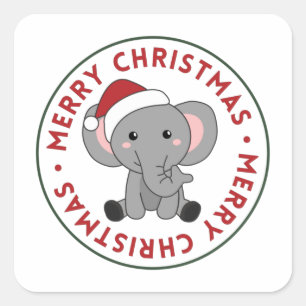 Elephant Christmas Snow Winter Animals Elephants S Square Sticker