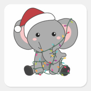 Elephant Christmas Snow Winter Animals Elephants Square Sticker