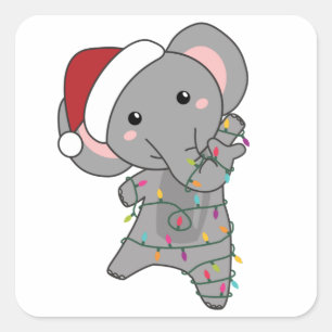 Elephant Christmas Snow Winter Animals Elephants Square Sticker