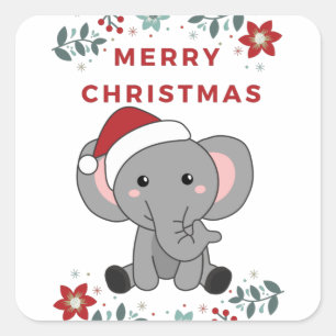 Elephant Christmas Snow Winter Animals Elephants Square Sticker