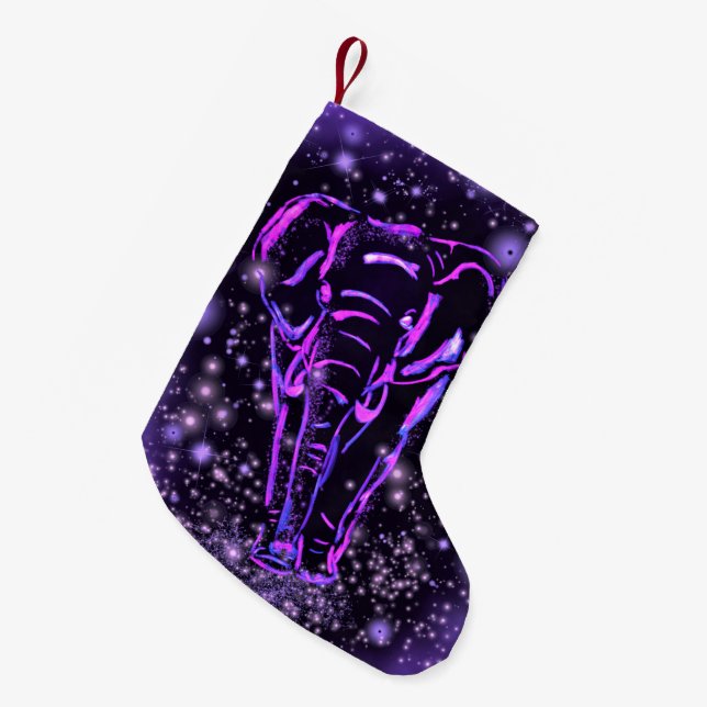Elephant Christmas Stocking Purple Pink Night (Front (Hanging))