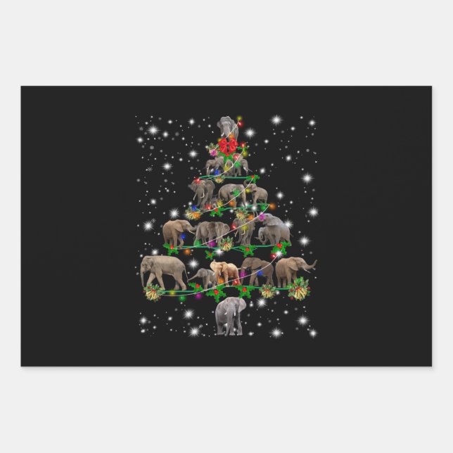 Elephant Christmas Tree Covered By Flashlight Wrapping Paper Sheet (Front)