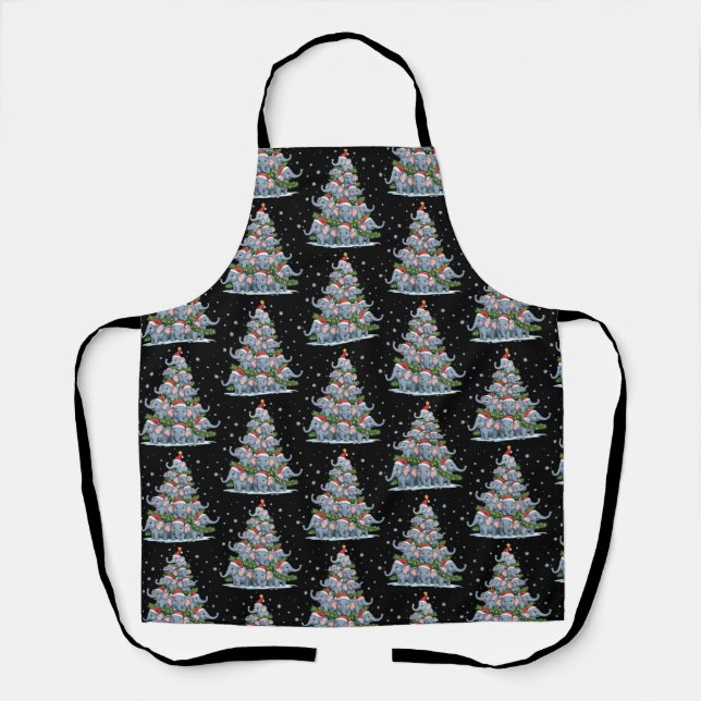 Elephant Christmas Tree Funny Cute Elephant Apron (Front)