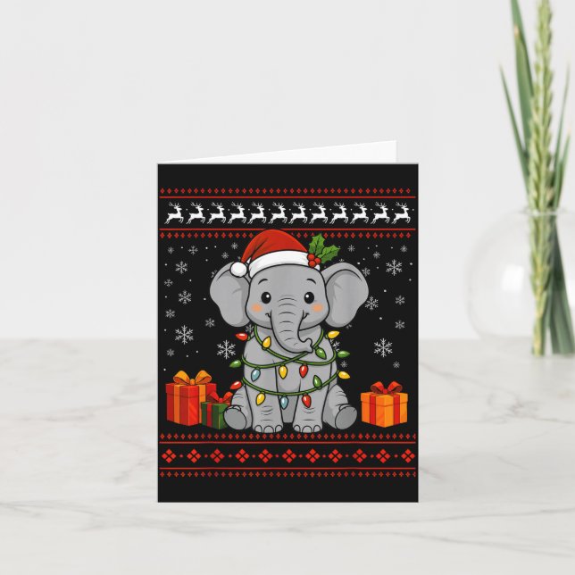 Elephant Christmas Ugly Sweater Elephant Graphic  Card (Front)