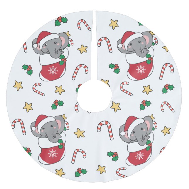Elephant Christmas Winter Animals Elephants Brushed Polyester Tree Skirt (Front)