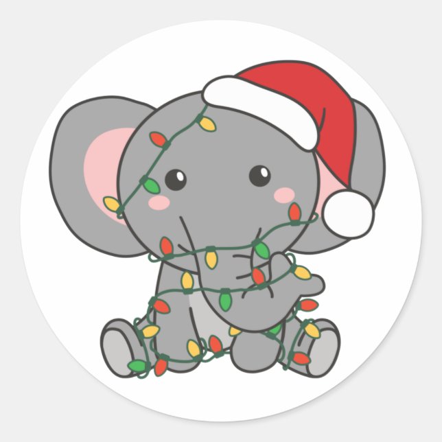 Elephant Christmas Winter Animals Elephants Classi Classic Round Sticker (Front)