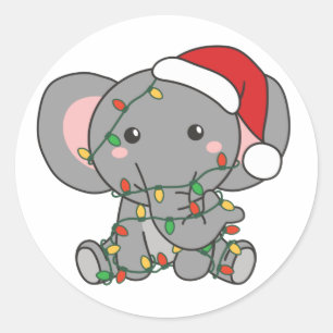 Elephant Christmas Winter Animals Elephants Classi Classic Round Sticker