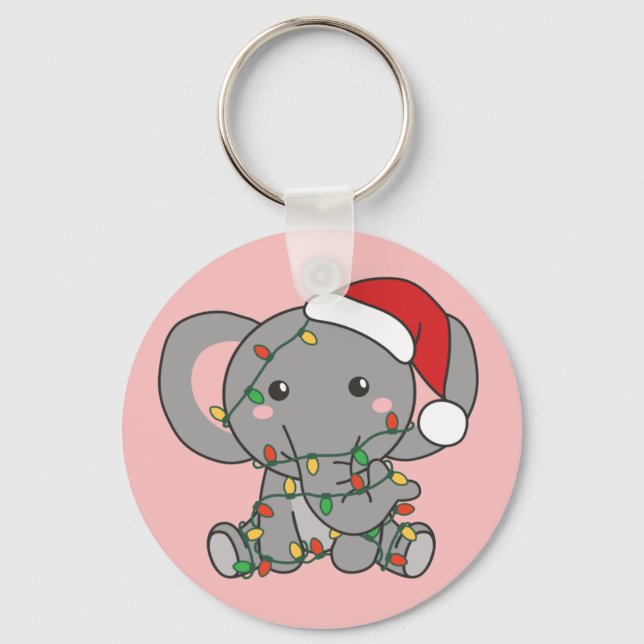Elephant Christmas Winter Animals Elephants Keycha Key Ring (Front)