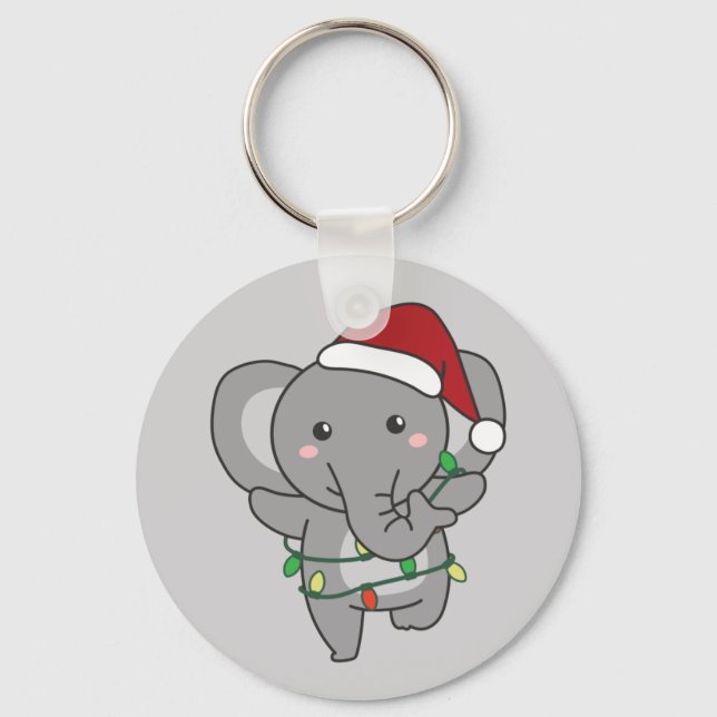 Elephant Christmas Winter Animals Elephants Keycha Key Ring (Front)