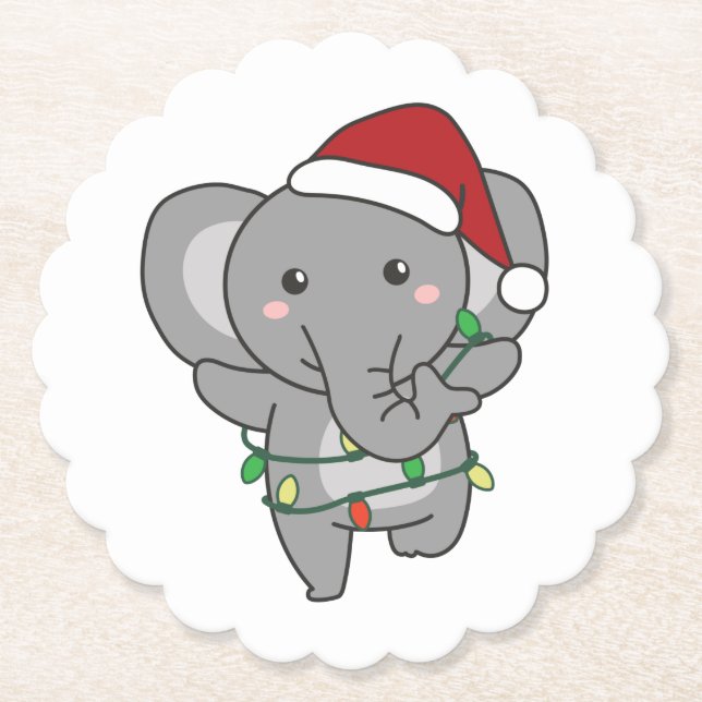 Elephant Christmas Winter Animals Elephants Paper Coaster (Front)