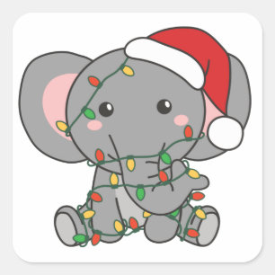 Elephant Christmas Winter Animals Elephants Square Square Sticker