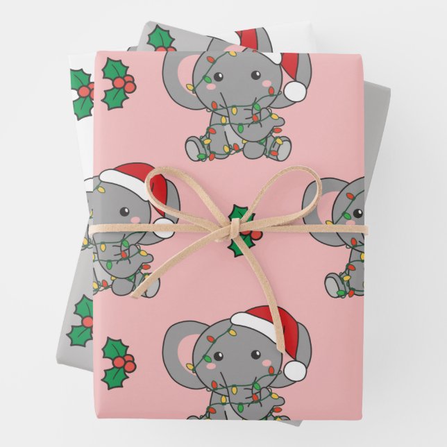Elephant Christmas Winter Animals Holiday Elephant Wrapping Paper Sheet (In situ)