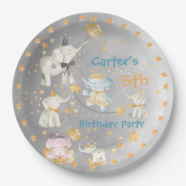 Elephant Circus Birthday Party Paper Plate (Front)