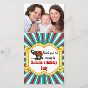 Elephant Circus Frame Kids Boys Birthday Party Thank You Card