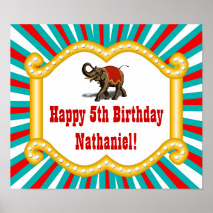 Elephant Circus Kids Boys Birthday Party Banner Poster