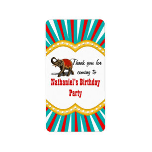 Elephant Circus Kids Boys Birthday Party Favour Label
