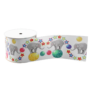 Elephant Circus Stars Pattern Grosgrain Ribbon