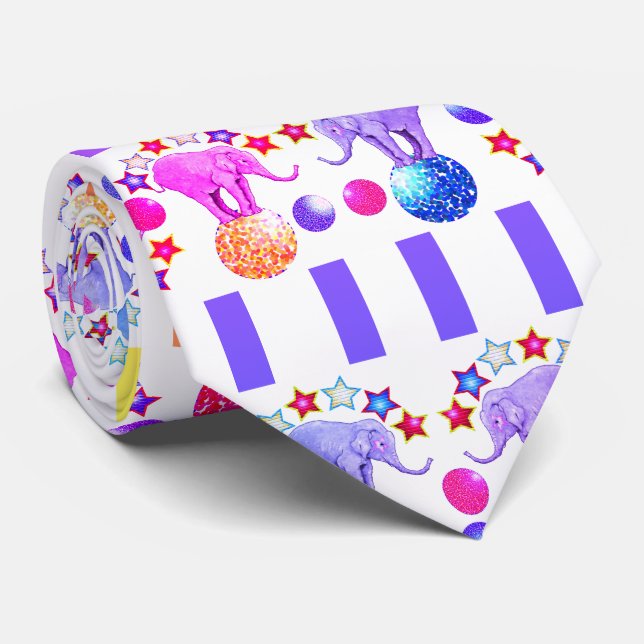 Elephant Circus Stars Stripes Carnival Tie (Rolled)