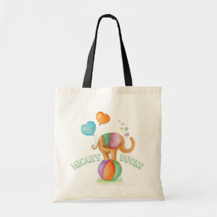 Elephant circus watercolor art name library bag